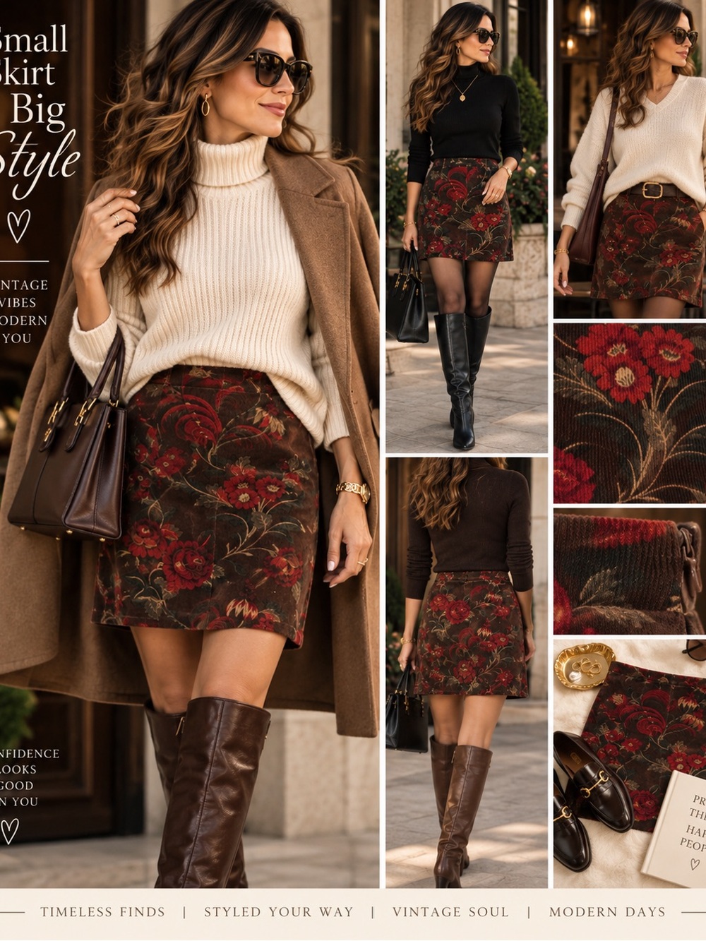 Ann Taylor Brown Floral Corduroy Mini Skirt Size 10 - Picture 2 of 10